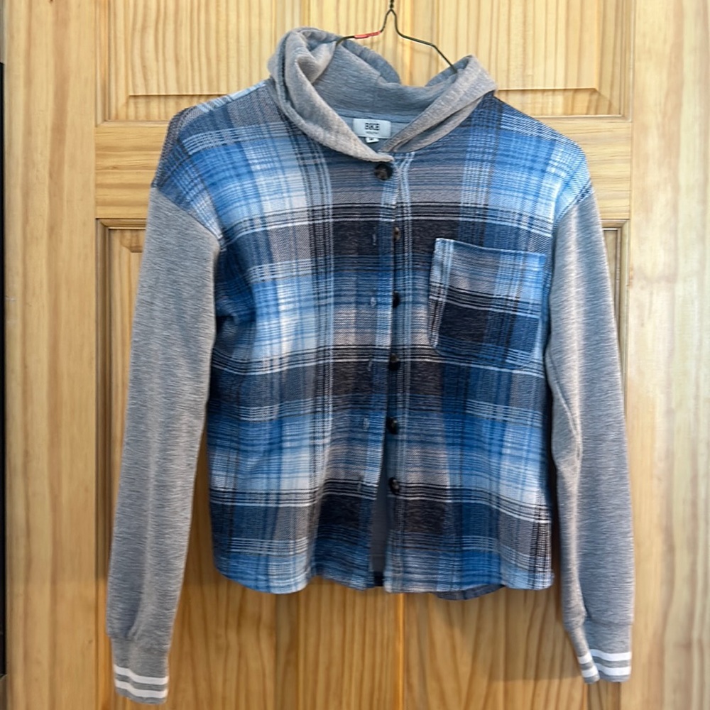 Buckle Youth plaid button up hoodie size M